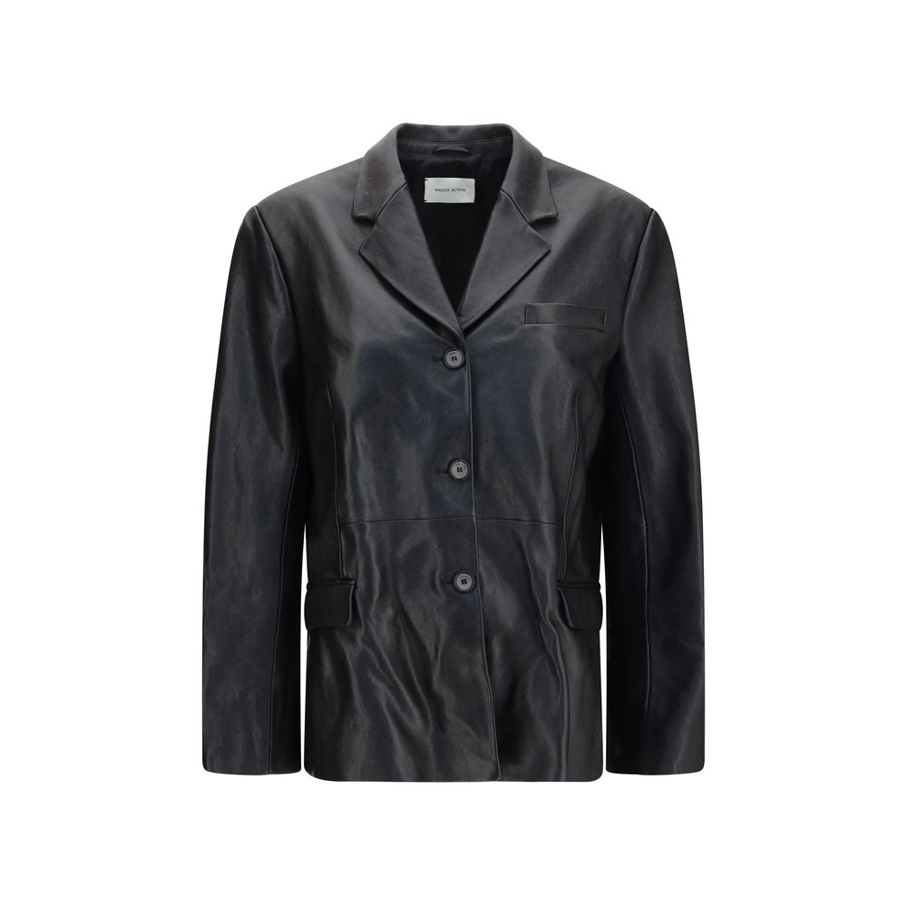 Blazer by Magda Butrym for women in lambskin leather black features an stylish silhouette, showcasing a sophisticated v-neck neckline and stylish for a truly stylish finish.