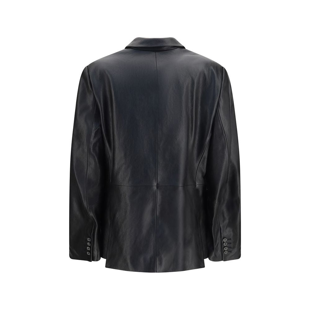 Blazer by Magda Butrym for women in lambskin leather black presents a distinguished silhouette, detailed with a distinguished v-neck neckline and distinctive for a truly sophisticated finish.