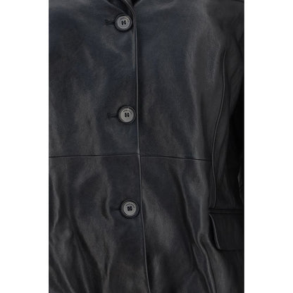 Blazer by Magda Butrym for women in lambskin leather black showcases a discerning silhouette, elegantly detailed with a sophisticated and premium for a truly discerning finish.