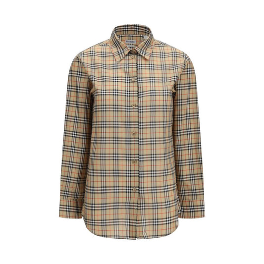 Shirt by Burberry for women in cotton beige, sand, patterned & signature features an polished silhouette, showcasing a sophisticated and long-sleeve detail for a truly polished finish.