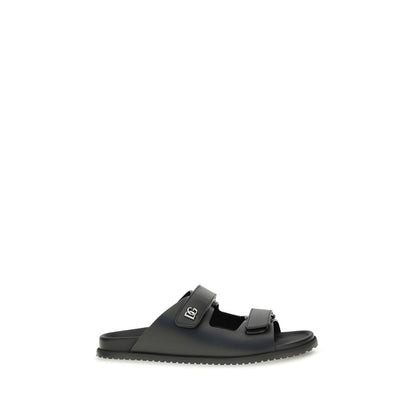 Flat Sandals by Dolce & Gabbana for men in eva polyurethane & bos taurus calfskin leather black & signature features an exquisite silhouette, showcasing the exquisite Men's EVA Polyurethane & Bos Taurus Calfskin Leather Flat Sandals with a flat and .