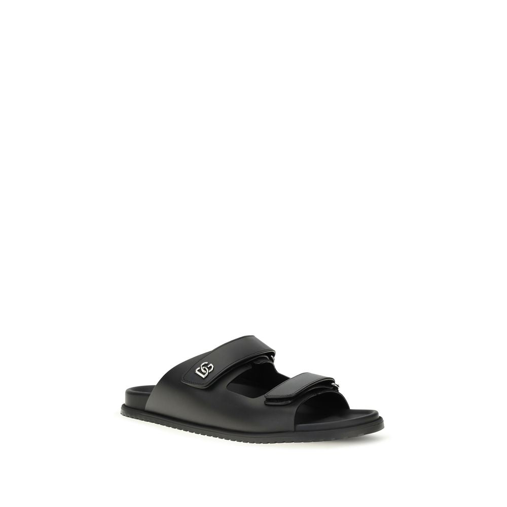 Flat Sandals by Dolce & Gabbana for men in eva polyurethane & bos taurus calfskin leather black & signature showcases a sculptural silhouette as Men's EVA Polyurethane & Bos Taurus Calfskin Leather Flat Sandals, defined by a sculptural flat and sculptural for a sculptural look.