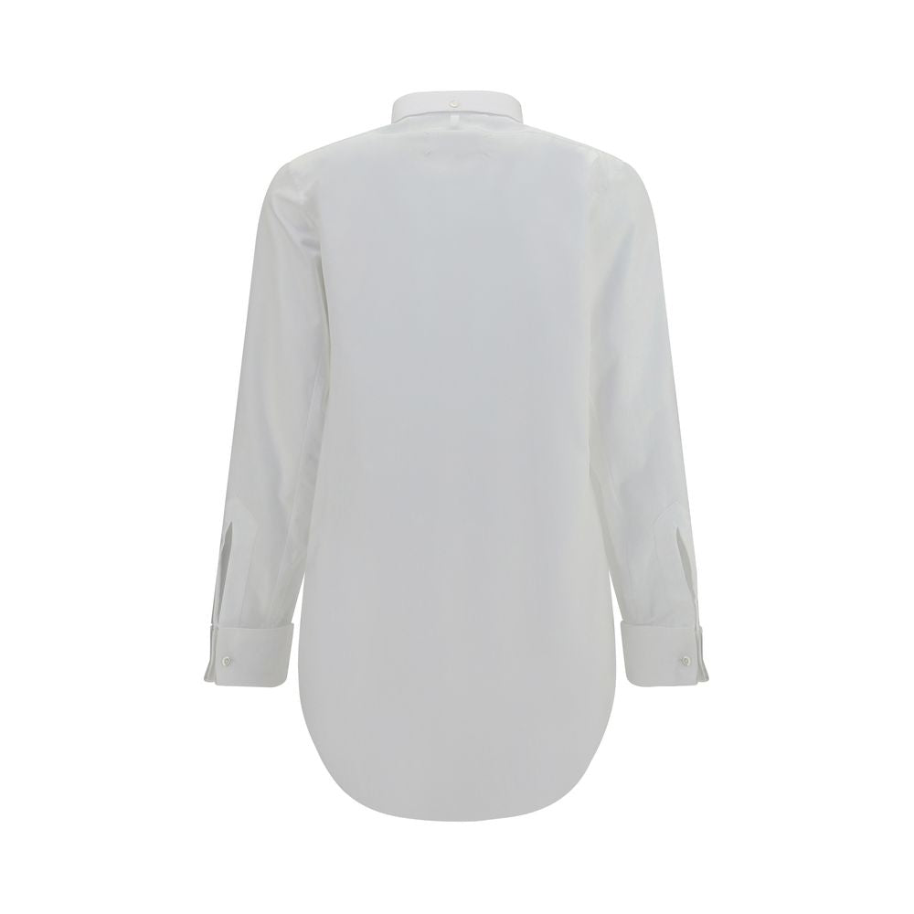 Dress Shirt by Maison Margiela for women in cotton white features an architectural silhouette with a refined and elegant band-collar neckline for a architectural look.