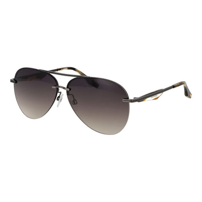 Sunglasses by Trussardi for men in metal and gray featuring an opulent aviator rimless frame design with a sophisticated gunmetal coloured frame finish and high-performance gradient category-3-dark-tint lens.