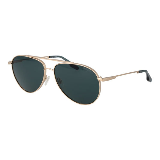 This Sunglasses by Trussardi for men in stainless steel gold presents a sumptuous silhouette, showcasing a sumptuous aviator full-rim frame design in gold coloured frame and high-performance non-polarized category-3-dark-tint lens.