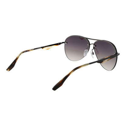 Sunglasses by Trussardi for men in metal gray showcases a ethereal silhouette, featuring gunmetal coloured frame aviator rimless frame design with gradient category-3-dark-tint lens for a ethereal finish.