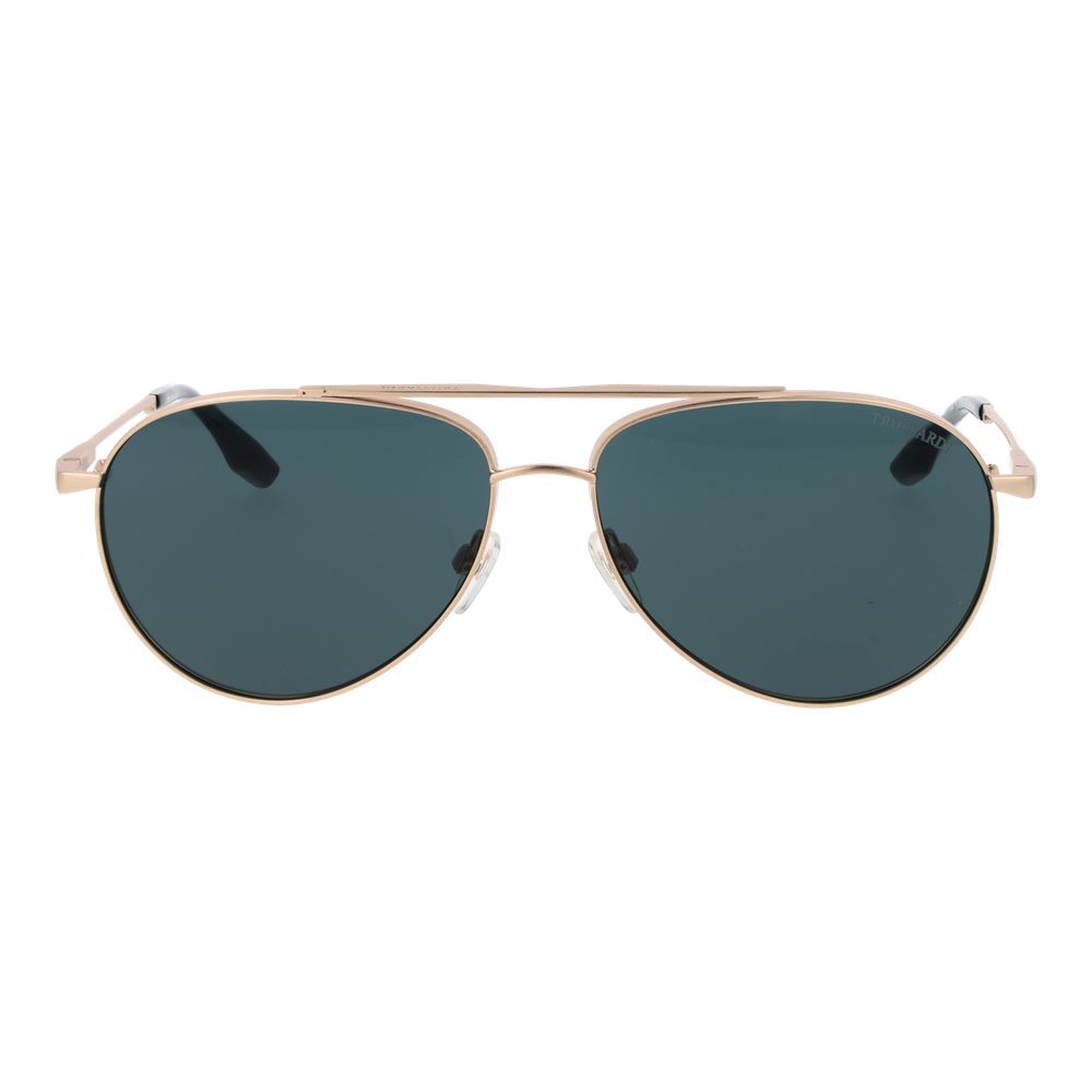 Sunglasses by Trussardi for men in stainless steel gold features an lustrous aviator full-rim frame design with gold coloured frame detailing and non-polarized category-3-dark-tint lens for a lustrous aesthetic.