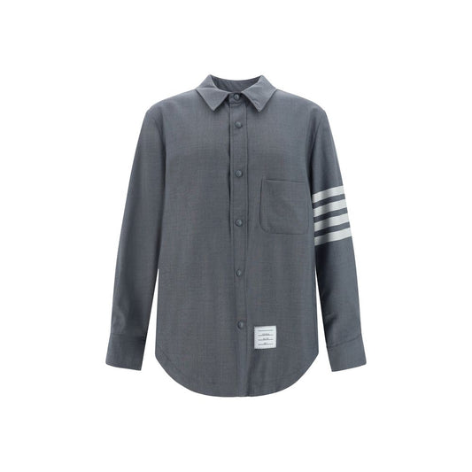 Dress Shirt by Thom Browne for men in wool cotton gray, signature & striped showcases a sublime silhouette, artfully detailed with a sublime and long-sleeve for a sophisticated, sublime finish.