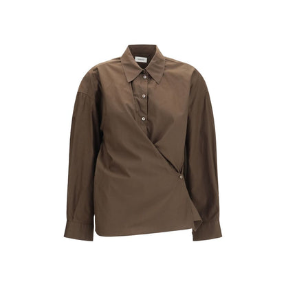 Shirt by Lemaire for women in cotton & silk brown showcases a sleek silhouette, elegantly detailed with a sleek and for a sleek finish.