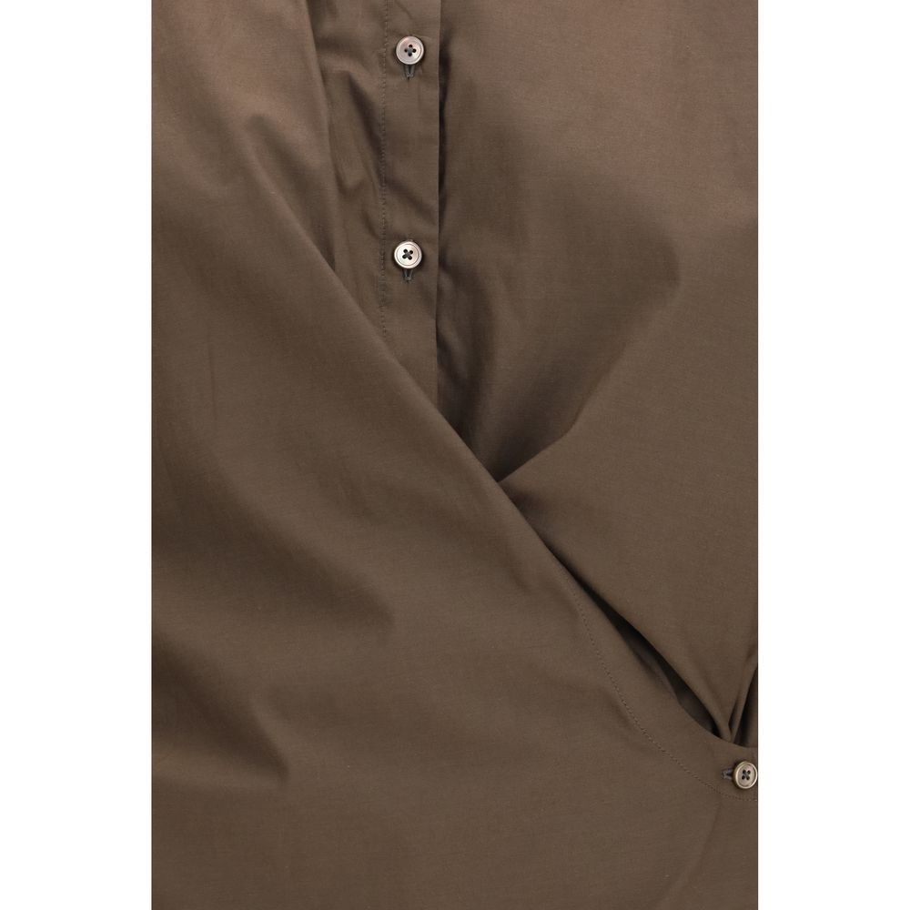Shirt by Lemaire for women in cotton & silk brown showcases a sharp silhouette, elegantly detailed with a sharp and sharp .