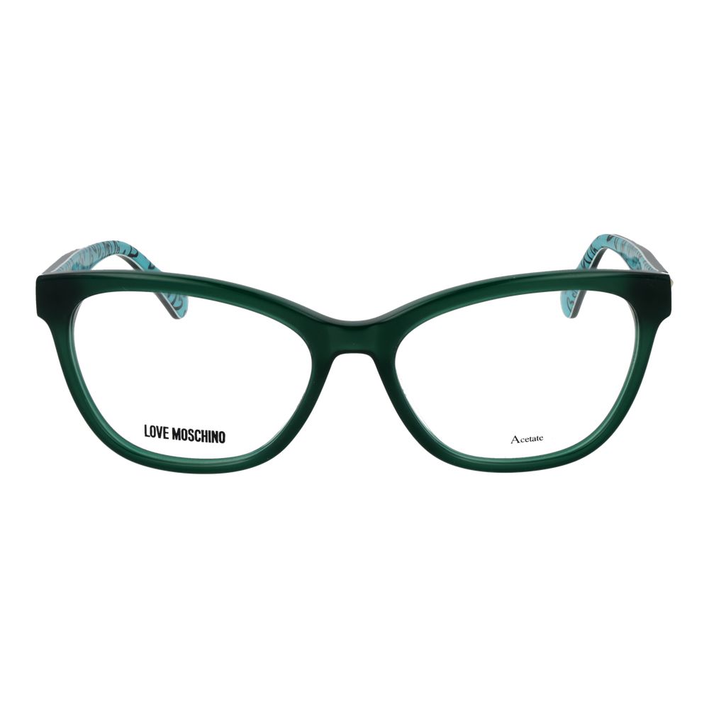 Eyeglasses Frames by Love Moschino for women in multicolor showcases a reflective silhouette, artfully incorporating a sophisticated green coloured frame with a distinct full-frame frame design.