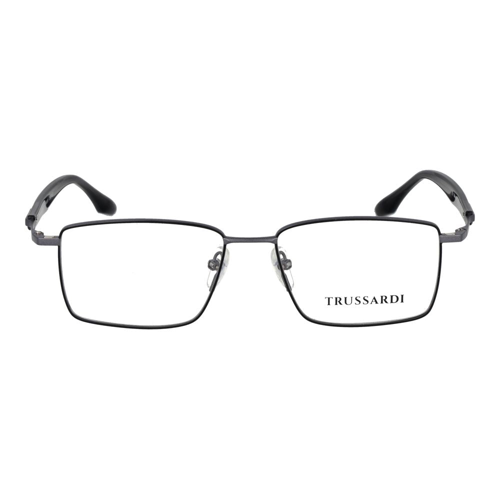 Eyeglasses Frames by Trussardi for men in gray showcases a refined full-frame frame design with a refined gunmetal coloured frame finish for a refined and sophisticated look.