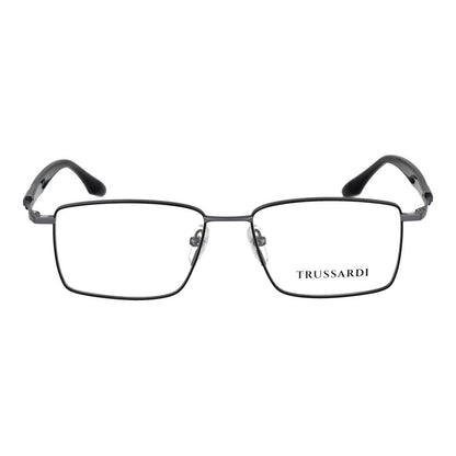 Eyeglasses Frames by Trussardi for men in gray showcases a refined full-frame frame design with a refined gunmetal coloured frame finish for a refined and sophisticated look.