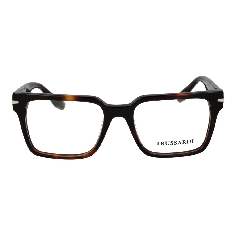 Eyeglasses Frames by Trussardi for men in acetate brown showcases a reflective silhouette, artfully incorporating a sophisticated brown coloured frame with a distinct full-frame frame design.