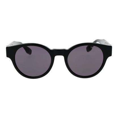 Sunglasses by Trussardi for men in acetate black features an ethereal full-rim round frame design with black coloured frame frames and non-polarized category-3-dark-tint lens for a ethereal finish.