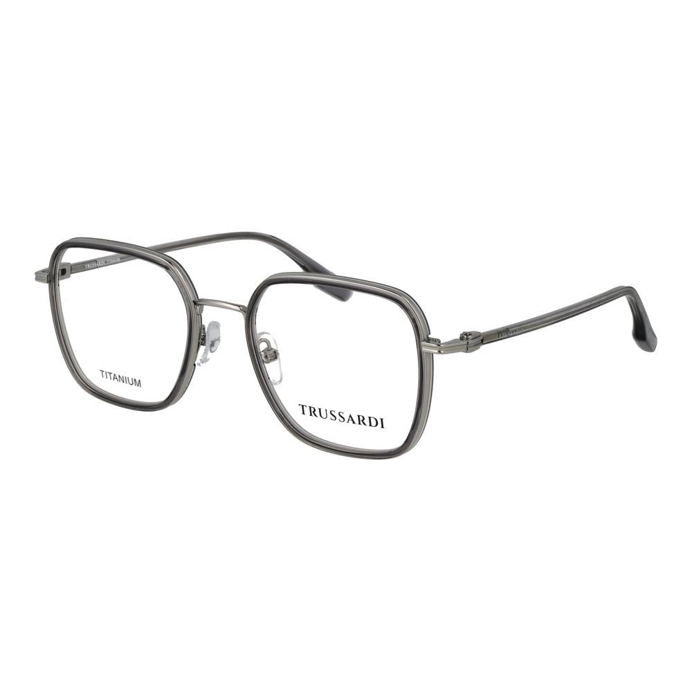 Eyeglasses Frames by Trussardi for unisex in titanium and gray showcases a refined silhouette, detailed with a gray coloured frame finish and a sophisticated full-frame frame design.