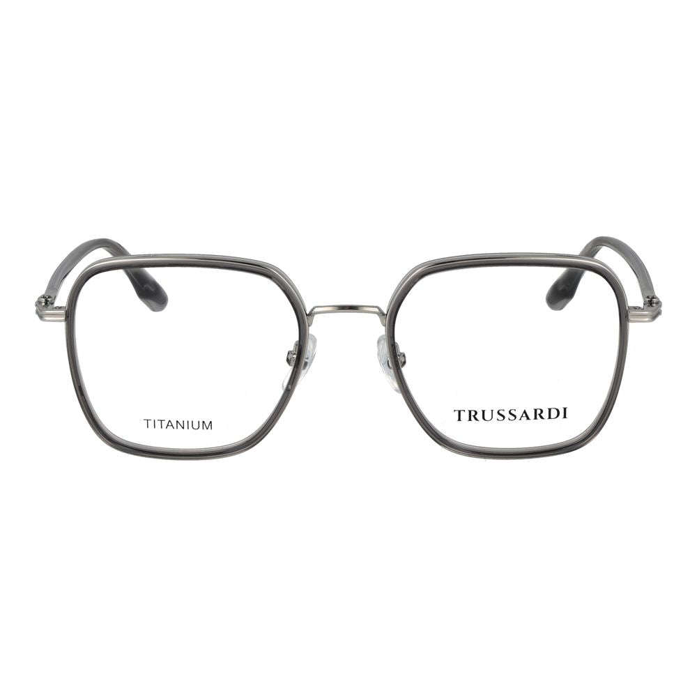 Eyeglasses Frames by Trussardi for unisex in titanium gray features a refined silhouette, showcasing a refined gray coloured frame and full-frame frame design for a sophisticated, premium look.