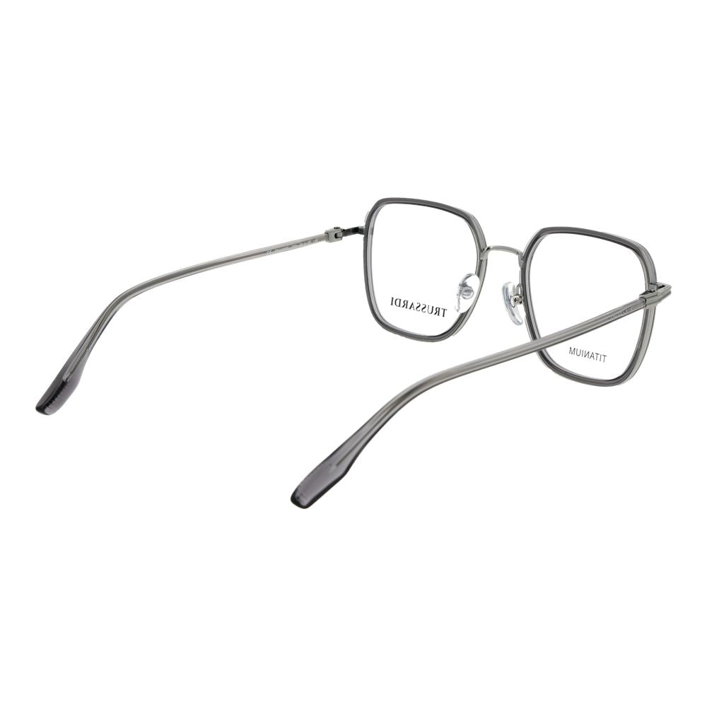Eyeglasses Frames by Trussardi for unisex in titanium gray features a refined silhouette, showcasing a refined gray coloured frame and full-frame frame design for a sophisticated, premium look.