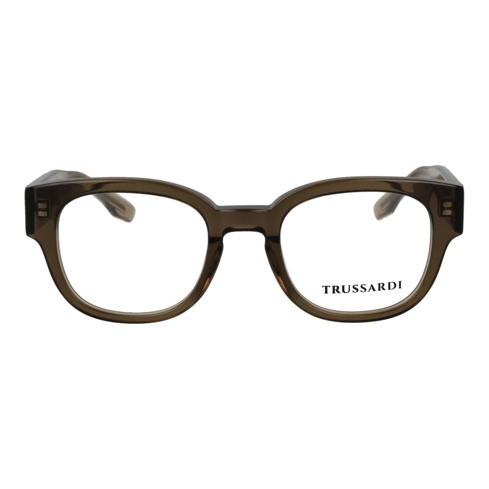 Eyeglasses Frames by Trussardi for unisex in acetate and green showcases an refined full-frame frame design featuring a sophisticated olive coloured frame for an refined and refined aesthetic.