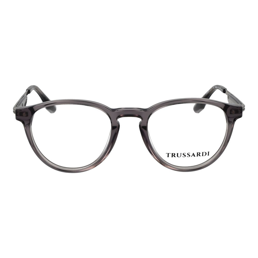 Eyeglasses Frames by Trussardi for men in acetate gray showcases a reflective silhouette, artfully incorporating a sophisticated gray coloured frame with a distinct full-frame frame design.