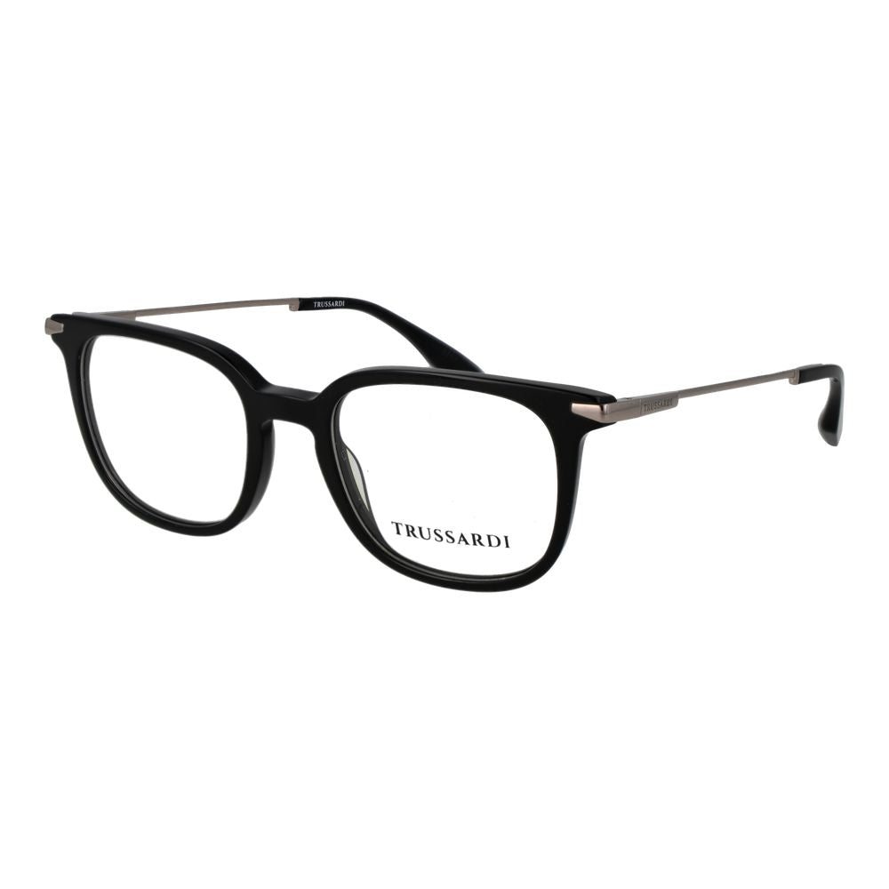 Eyeglasses Frames by Trussardi for men in acetate black features an refined silhouette, showcasing the refined black coloured frame and sophisticated full-frame frame design.