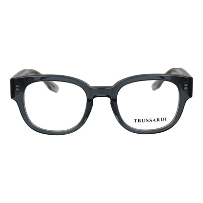 Eyeglasses Frames by Trussardi for unisex in acetate gray showcases a reflective silhouette, artfully incorporating a sophisticated gray coloured frame with a distinct full-frame frame design.
