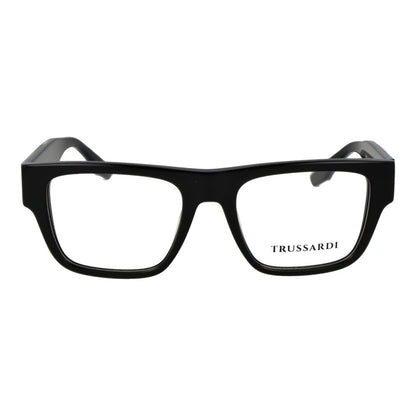 Eyeglasses Frames by Trussardi for unisex in acetate black showcases a reflective silhouette, artfully incorporating a sophisticated black coloured frame with a distinct full-frame frame design.