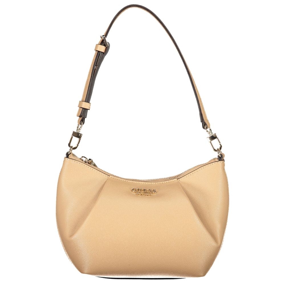 This Handbag by Guess Jeans for women in polyurethane and beige presents a sculptural silhouette featuring a secure zipper, ample cardholder, and versatile shoulder-strap, adjustable-strap & handle for a sculptural finish.