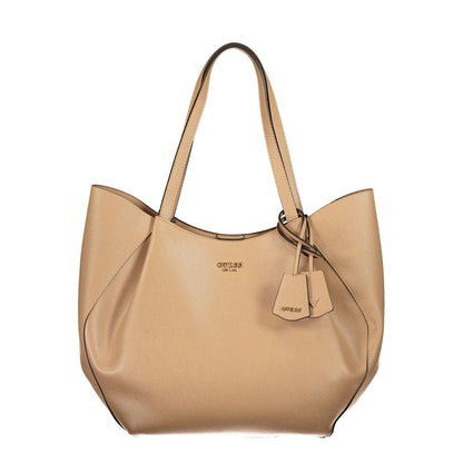 This Evening Pouch Handbag by Guess Jeans for women in polyurethane and beige presents a sculptural silhouette featuring a secure snap & zipper, ample , and versatile handle for a sculptural finish.