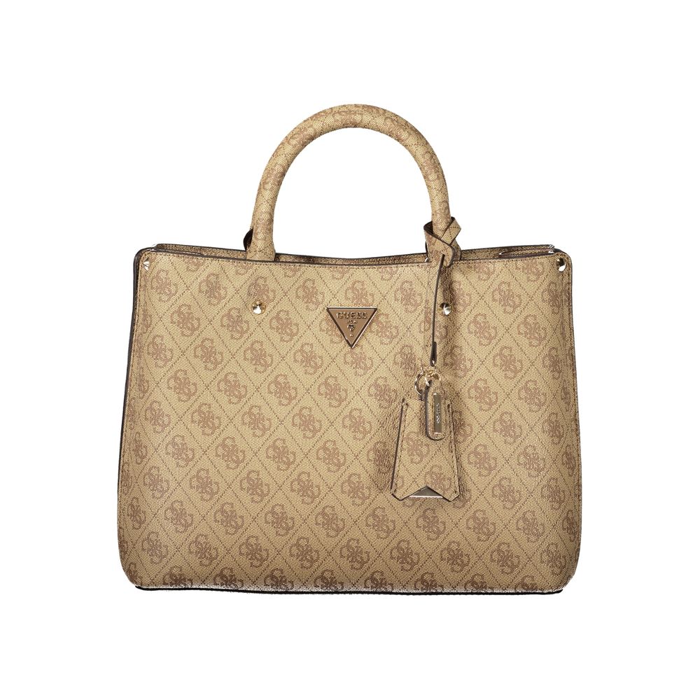 2-in-1 Shoulder & Crossbody Handbag by Guess Jeans for women in polyurethane leather beige features a ornamental silhouette, showcasing a secure snap & zipper, ample document-holder, external-pockets & internal-pockets, and ornamental crossbody-strap, shoulder-strap, adjustable-strap & handle for a sophisticated look.