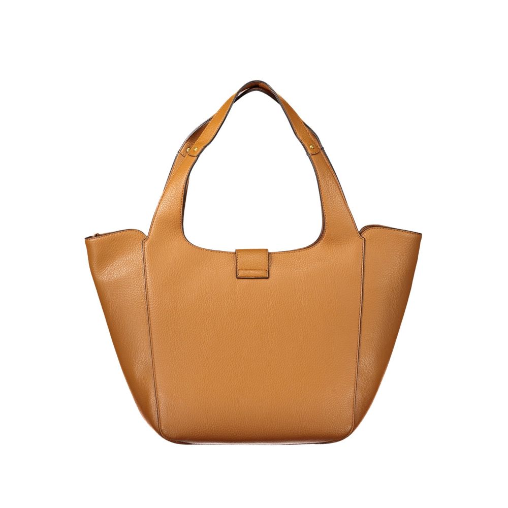 Handbag by Guess Jeans for women in polyurethane brown features a ornamental silhouette, showcasing a secure snap & zipper, ample internal-pockets, and ornamental handle for a sophisticated look.