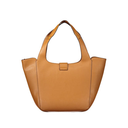 Handbag by Guess Jeans for women in polyurethane brown features a ornamental silhouette, showcasing a secure snap & zipper, ample internal-pockets, and ornamental handle for a sophisticated look.