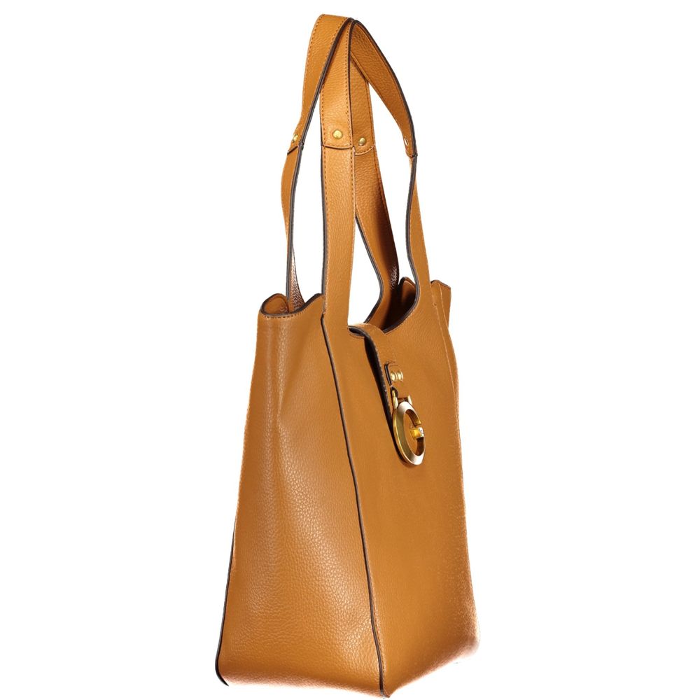 Handbag by Guess Jeans for women in polyurethane brown presents a ornamental silhouette, showcasing a secure snap & zipper, ample internal-pockets, and versatile handle for a ornamental finish.