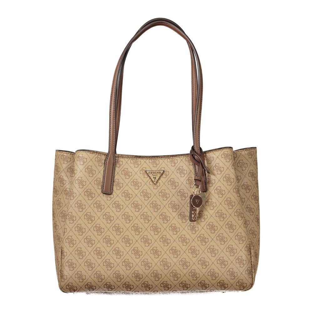 Shoulder Tote Handbag by Guess Jeans for women in polyurethane beige features an refined silhouette, showcasing a secure , ample built-in-compartments, document-holder & laptop-compartment, and versatile shoulder-strap & handle for a sophisticated refined aesthetic.
