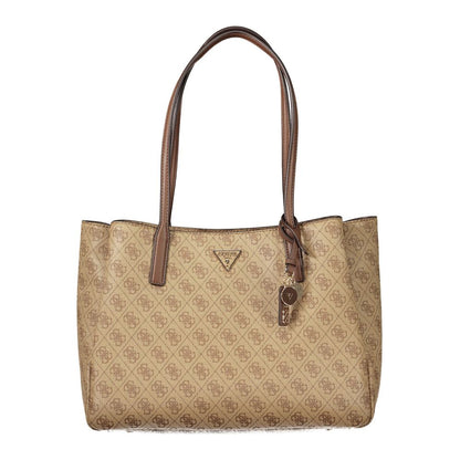 Shoulder Tote Handbag by Guess Jeans for women in polyurethane beige features an refined silhouette, showcasing a secure , ample built-in-compartments, document-holder & laptop-compartment, and versatile shoulder-strap & handle for a sophisticated refined aesthetic.