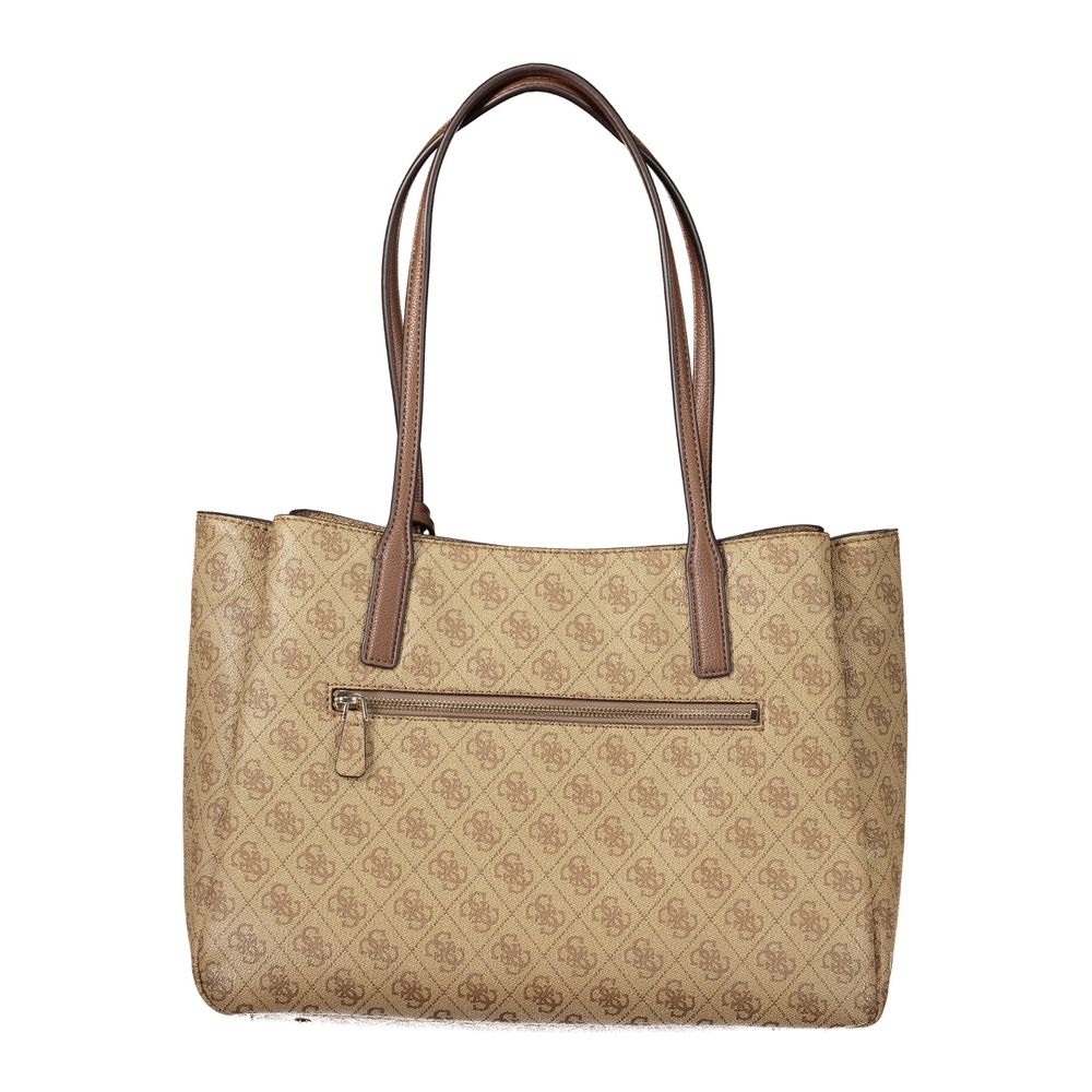 Shoulder Tote Handbag by Guess Jeans for women in polyurethane beige features a ornamental silhouette, showcasing a secure , ample built-in-compartments, document-holder & laptop-compartment, and ornamental shoulder-strap & handle for a sophisticated look.