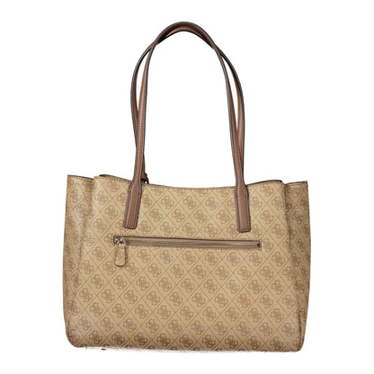 Shoulder Tote Handbag by Guess Jeans for women in polyurethane beige features a ornamental silhouette, showcasing a secure , ample built-in-compartments, document-holder & laptop-compartment, and ornamental shoulder-strap & handle for a sophisticated look.