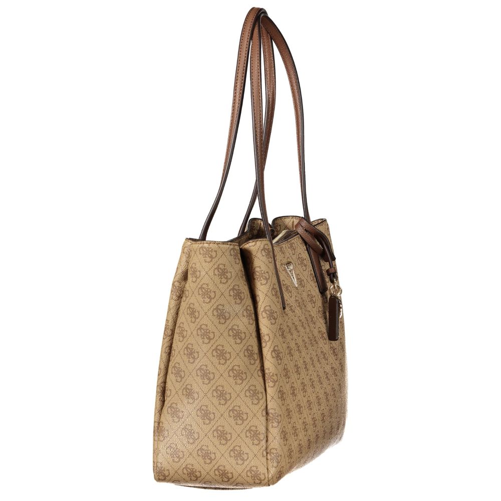 Shoulder Tote Handbag by Guess Jeans for women in polyurethane beige presents a ornamental silhouette, showcasing a secure , ample built-in-compartments, document-holder & laptop-compartment, and versatile shoulder-strap & handle for a ornamental finish.