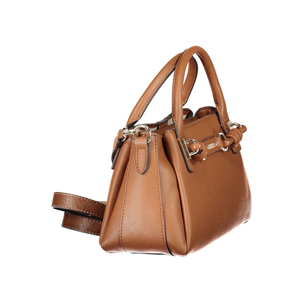 Evening Shoulder Handbag by Guess Jeans for women in polyurethane brown, signature-print & print features a signature silhouette, showcasing a secure snap & zipper and signature built-in-compartments, document-holder & external-pockets with versatile shoulder-strap, handle & adjustable-strap for a sophisticated look.