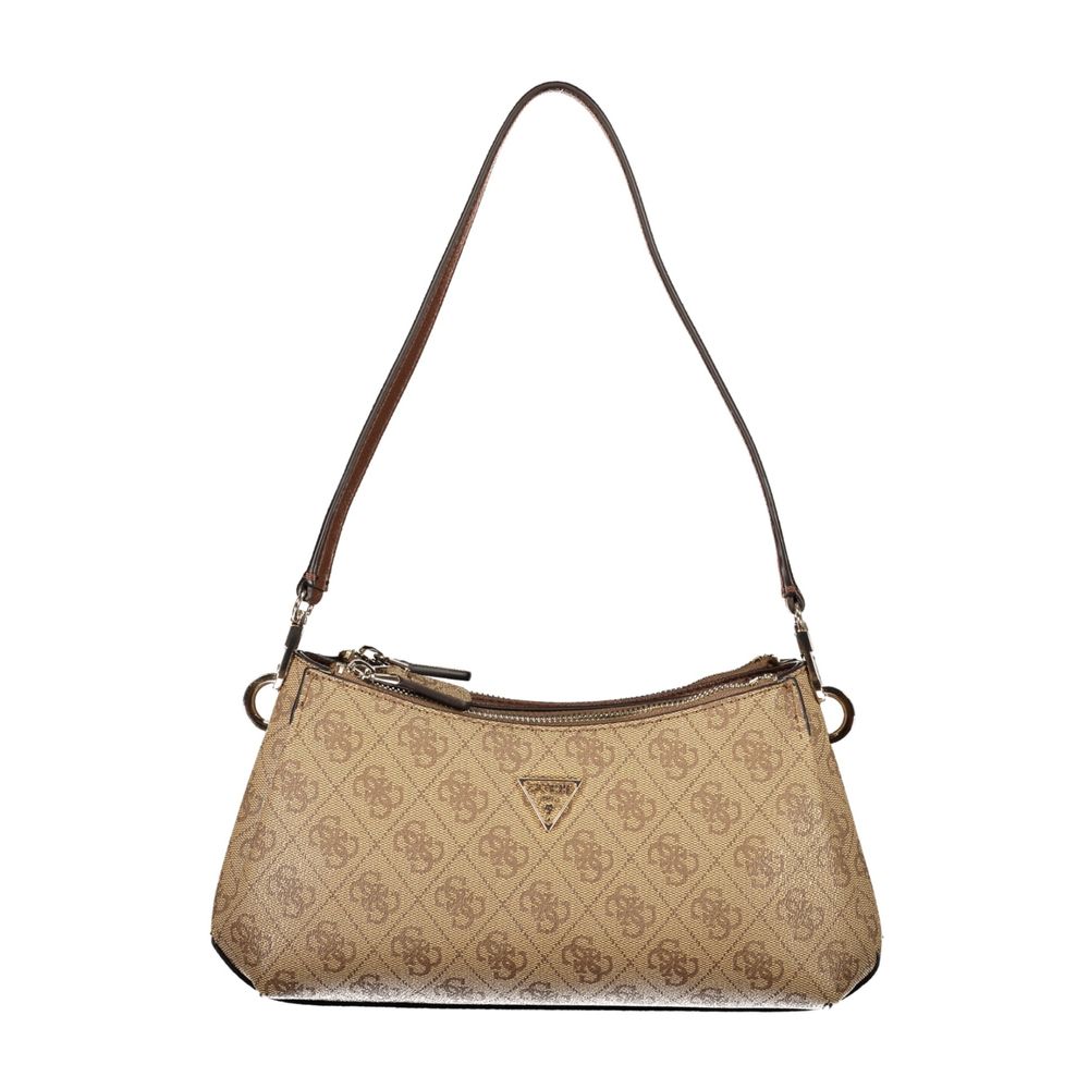 Mini Handbag by Guess Jeans for women in polyurethane beige & print features a signature silhouette, showcasing a secure and signature built-in-compartments & cardholder with versatile adjustable-strap & handle for a sophisticated look.
