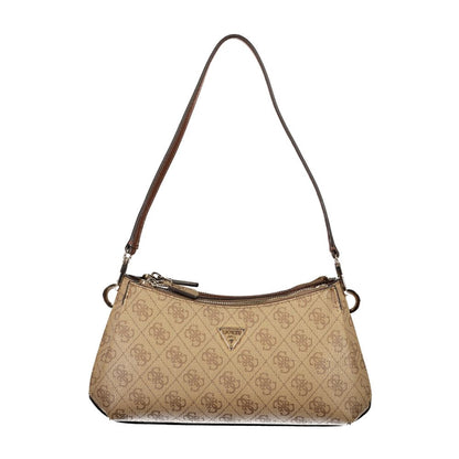 Mini Handbag by Guess Jeans for women in polyurethane beige & print features a signature silhouette, showcasing a secure and signature built-in-compartments & cardholder with versatile adjustable-strap & handle for a sophisticated look.