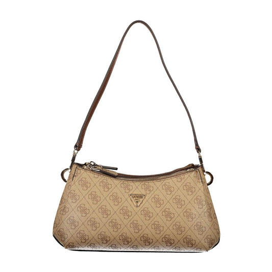 Mini Handbag by Guess Jeans for women in polyurethane beige & print features a signature silhouette, showcasing a secure and signature built-in-compartments & cardholder with versatile adjustable-strap & handle for a sophisticated look.