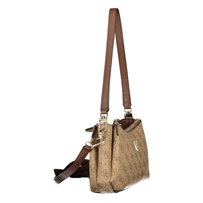 Mini Handbag by Guess Jeans for women in polyurethane beige & print features a signature silhouette, showcasing a secure and signature built-in-compartments & cardholder with versatile adjustable-strap & handle for a sophisticated look.