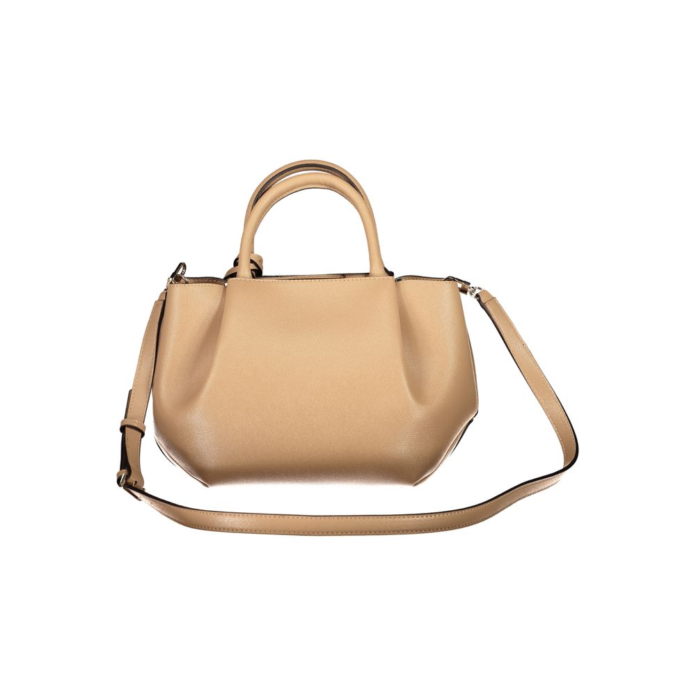 Handbag by Guess Jeans for women in polyurethane beige & signature features a refined silhouette, showcasing a secure snap & zipper, organized built-in-compartments, and versatile shoulder-strap, adjustable-strap, detachable-strap & handle for a refined finish.