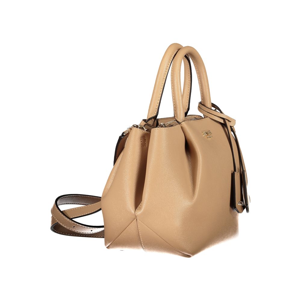 Handbag by Guess Jeans for women in polyurethane beige & signature features a ornamental silhouette, showcasing a secure snap & zipper, ample built-in-compartments, and ornamental shoulder-strap, adjustable-strap, detachable-strap & handle for a sophisticated look.