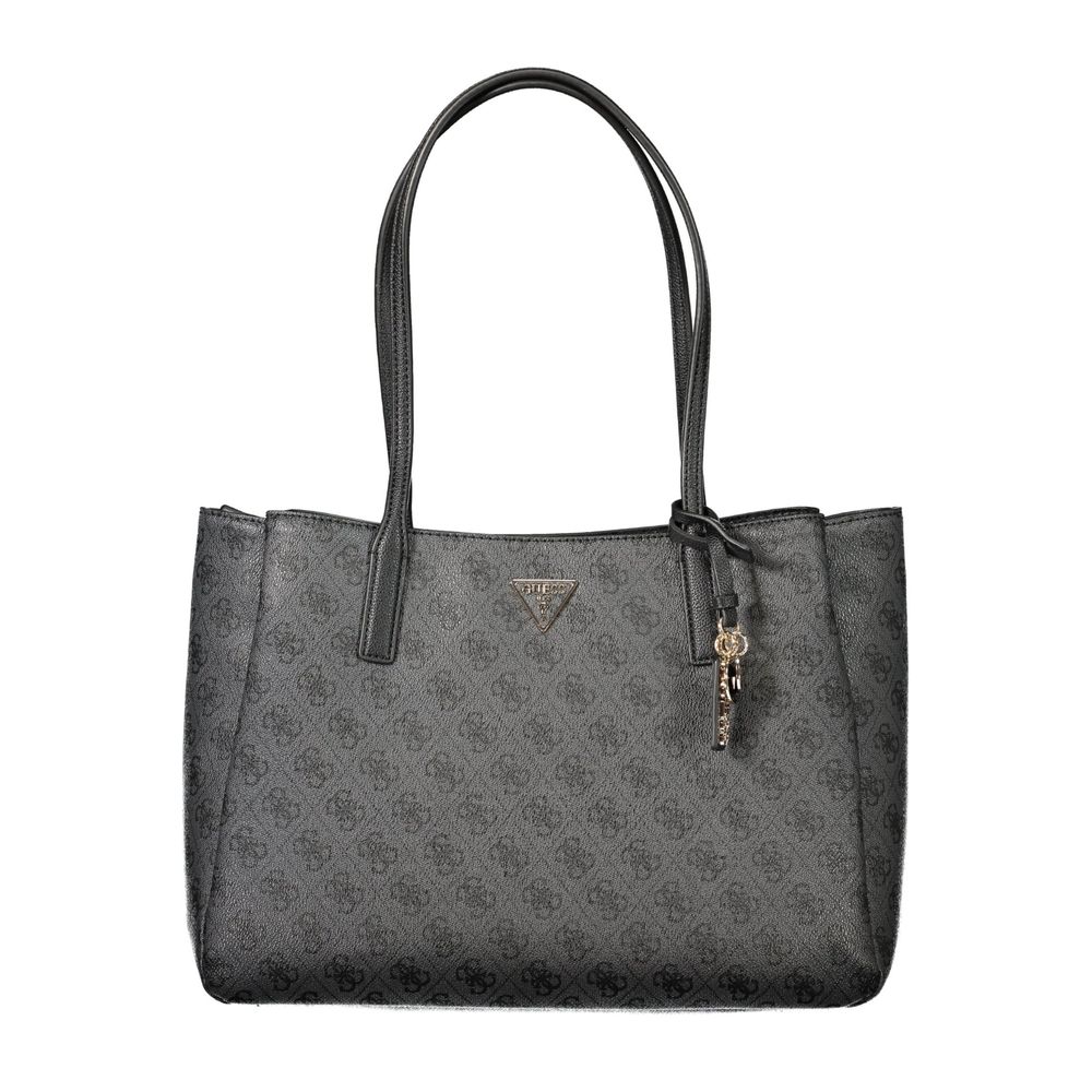 Handbag by Guess Jeans for women in polyurethane black features an refined silhouette, showcasing a secure , ample built-in-compartments & laptop-compartment, and versatile handle for a sophisticated refined aesthetic.