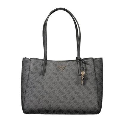 Handbag by Guess Jeans for women in polyurethane black features an refined silhouette, showcasing a secure , ample built-in-compartments & laptop-compartment, and versatile handle for a sophisticated refined aesthetic.