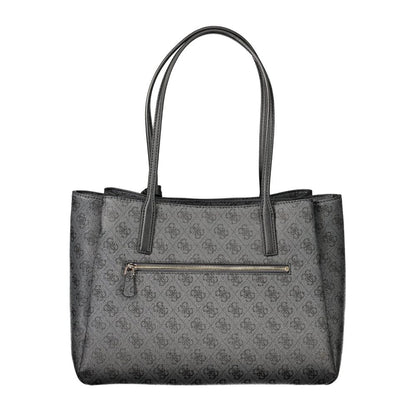 Handbag by Guess Jeans for women in polyurethane black features a signature silhouette, showcasing a secure and signature built-in-compartments & laptop-compartment with versatile handle for a sophisticated look.