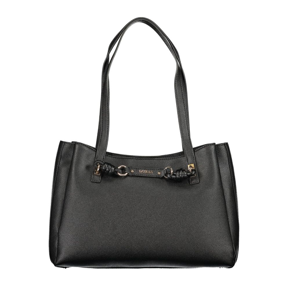This Handbag by Guess Jeans for women in polyurethane and black presents a sculptural silhouette featuring a secure snap & zipper, ample built-in-compartments & document-holder, and versatile handle for a sculptural finish.
