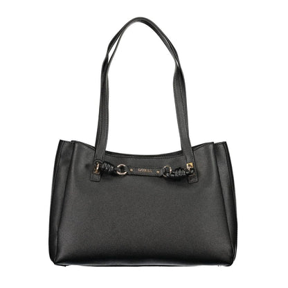 This Handbag by Guess Jeans for women in polyurethane and black presents a sculptural silhouette featuring a secure snap & zipper, ample built-in-compartments & document-holder, and versatile handle for a sculptural finish.